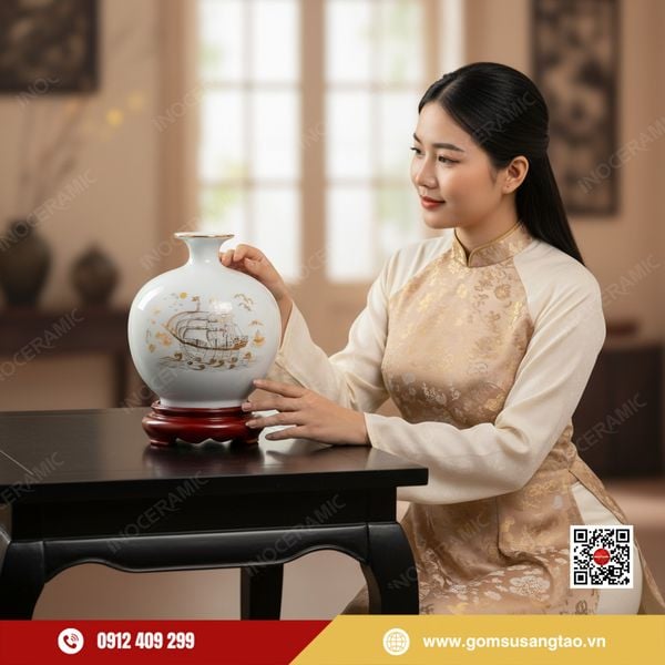 Set quà Tết cao cấp bình hút lộc Bát Tràng chiêu tài tụ lộc, hanh thông.