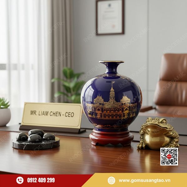 Hộp quà Tết doanh nghiệp bình hút lộc Địa danh TP.HCM in logo thương hiệu