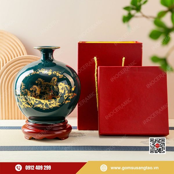 Hộp quà Tết doanh nghiệp bình hút lộc Mã Đáo Thành Công in logo thương hiệu