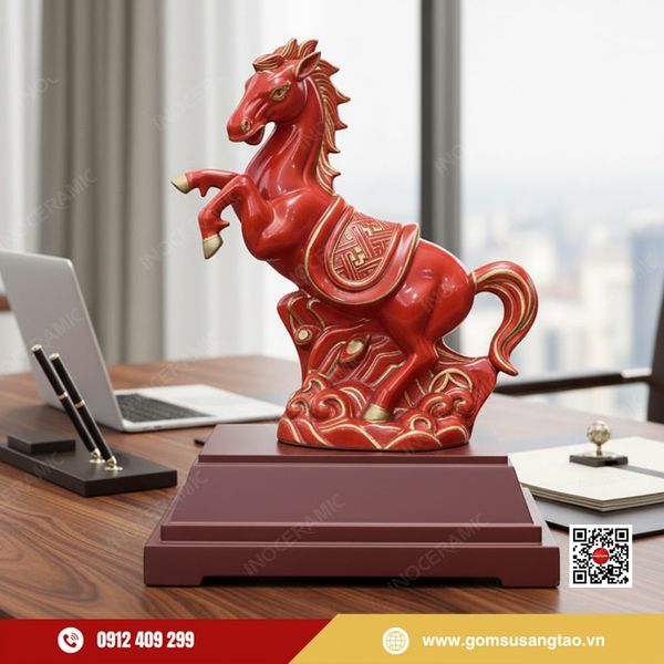 Tượng ngựa đỏ Chiến Mã Khải Hoàn quà tặng phong thủy doanh nghiệp năm Bính Ngọ 2026