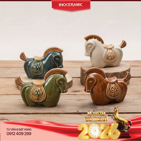 Tượng ngựa sứ Tiểu Mã Tấn Bảo món quà lưu niệm đáng yêu Tết 2026.