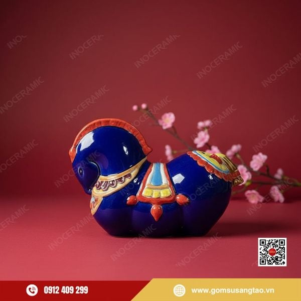 Tượng gốm sứ ngựa phong thuỷ in logo quà Tết doanh nghiệp