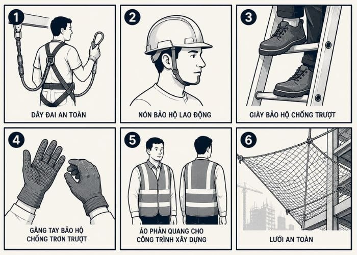 Thiết bị bảo hộ cần thiết để sử dụng các loại thang nhôm rút đúng cách