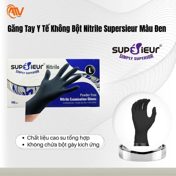 Găng tay y tế không bột Nitrile Supersieur màu đen số lượng lớn