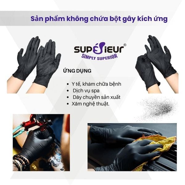Găng Tay Y Tế Không Bột Nitrile Supersieur Màu Đen