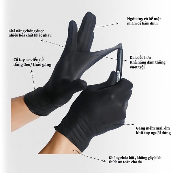 Găng tay y tế không bột Nitrile Supersieur màu đen số lượng lớn