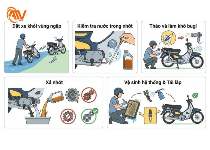 xử lý xe máy ngập nước đúng cách