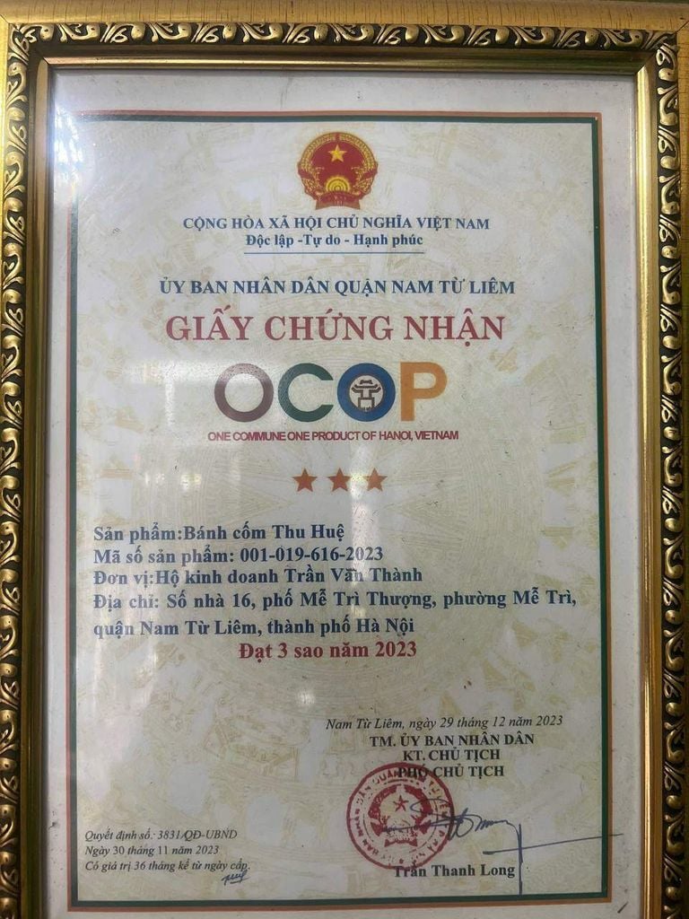 Chứng nhận sản phẩm bánh cốm OCOP