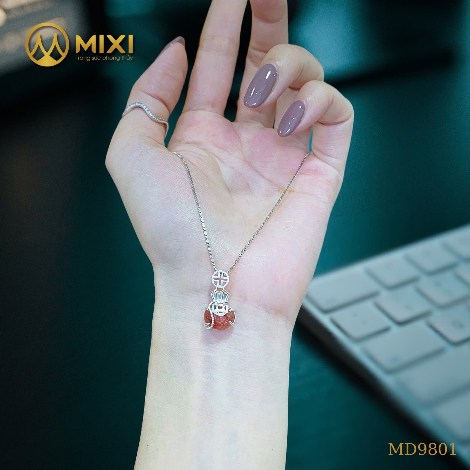 💰 MẶT DÂY TÚI TIỀN THẠCH ANH TÓC ĐỎ 2A HÌNH OVAL BỌC BẠC – CHIÊU TÀI, GIỮ LỘC, TÔN VINH NĂNG LƯỢNG NỮ MỆNH HỎA, THỔ 💫