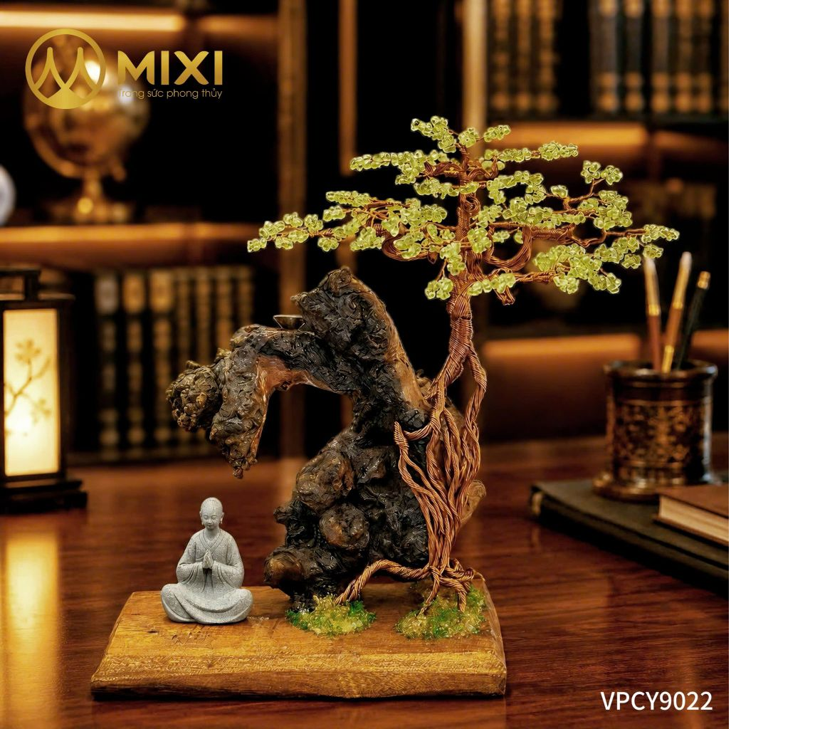 🌿 CÂY XÔNG TRẦM GỖ LŨA PERIDOT – TƯỢNG PHẬT 🪷 Góc nhỏ tĩnh lặng để tâm trí được nương trú!