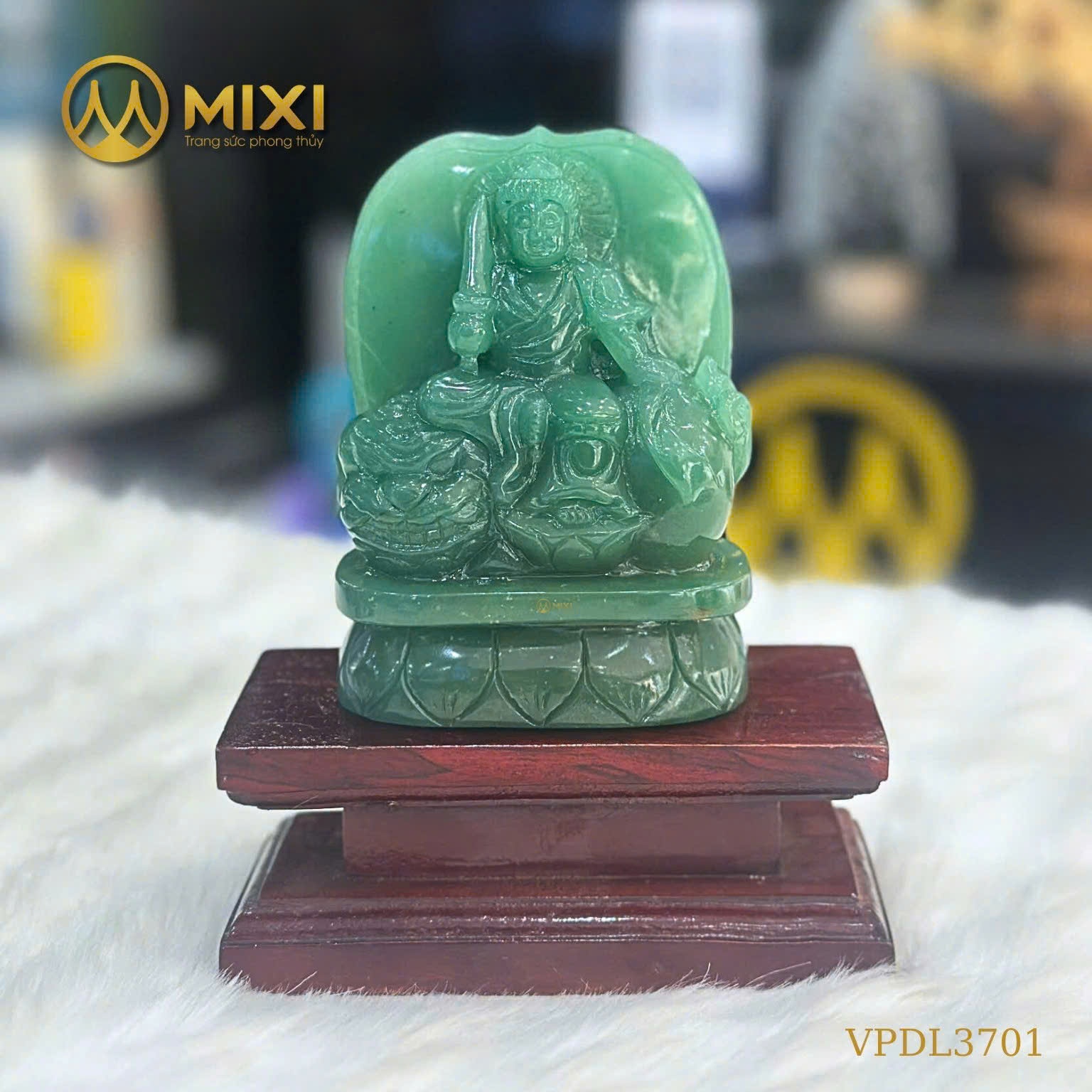 Tượng Văn Thù Bồ Tát Thạch Anh Xanh Tự Nhiên – Mỏ Neo Trí Tuệ, Khai Mở Tư Duy Thành Công