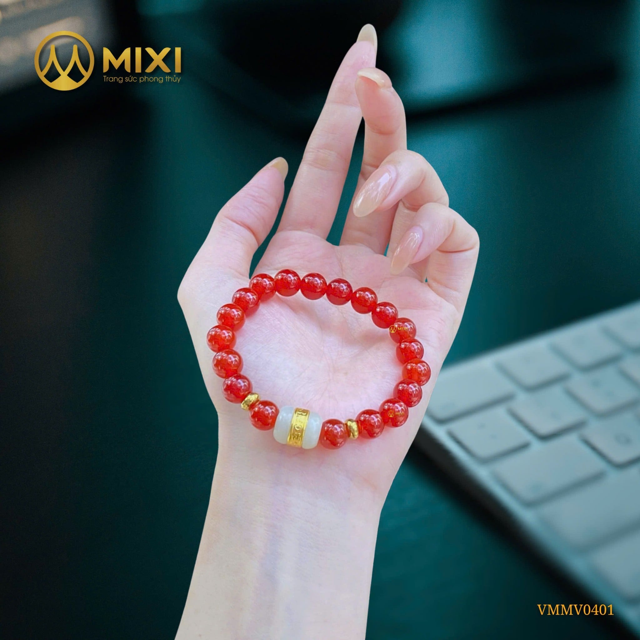 VÒNG TAY MÃ NÃO ĐỎ MIX LU THỐNG NGỌC BÍCH NEPHRITE MẠ VÀNG: SẮC ĐỎ QUYẾN RŨ – VẠN SỰ HANH THÔNG