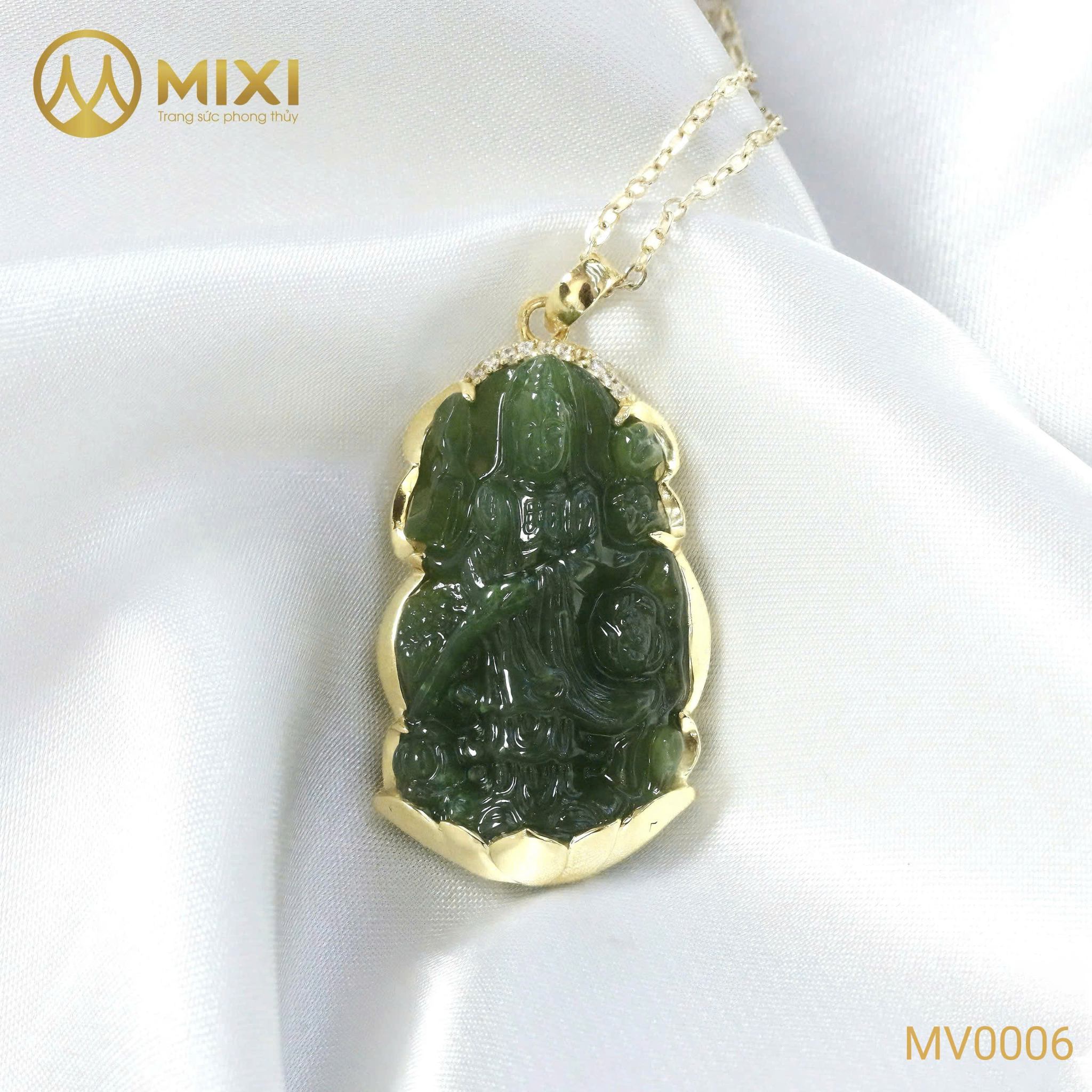 MẶT DÂY PHẬT QUAN ÂM NGỌC BÍCH NEPHRITE MYANMAR BỌC VÀNG 10K: TỪ BI HỘ MỆNH – BÌNH AN VIÊN MÃN