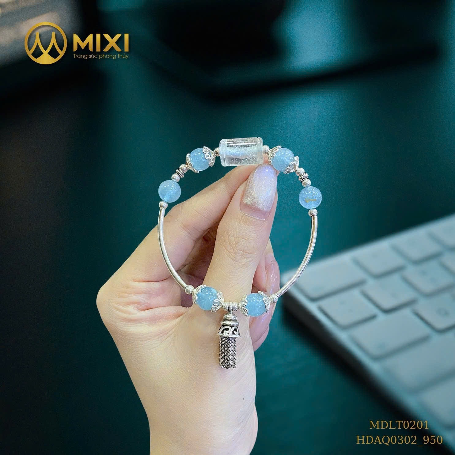 VÒNG TAY AQUAMARINE MIX LU THỐNG THẠCH ANH TRẮNG: HƠI THỞ ĐẠI DƯƠNG – VẠN SỰ HANH THÔNG