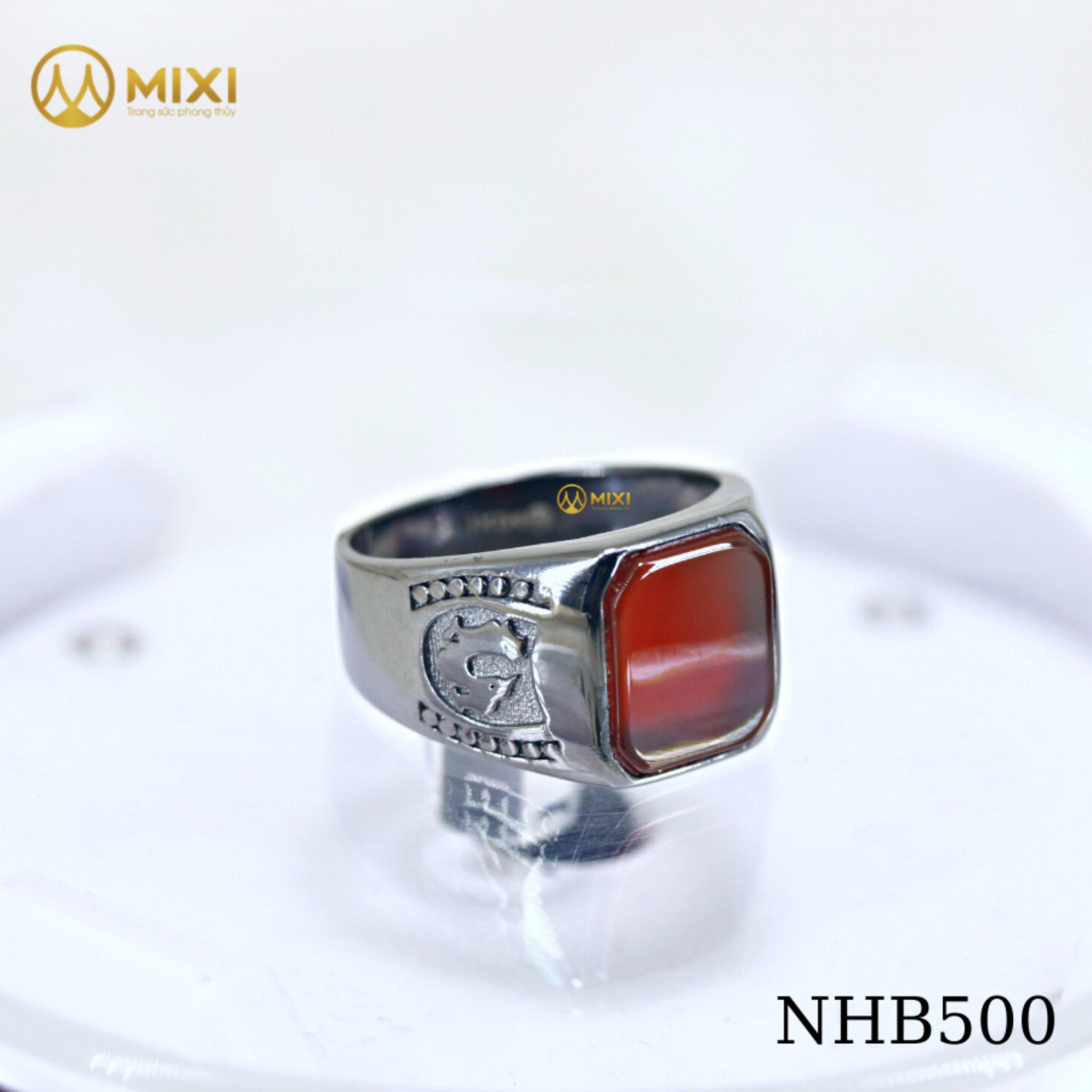 💍 NHẪN BẠC MẶT ĐÁ MÃ NÃO ĐỎ HOÀNG GIA CHO NAM