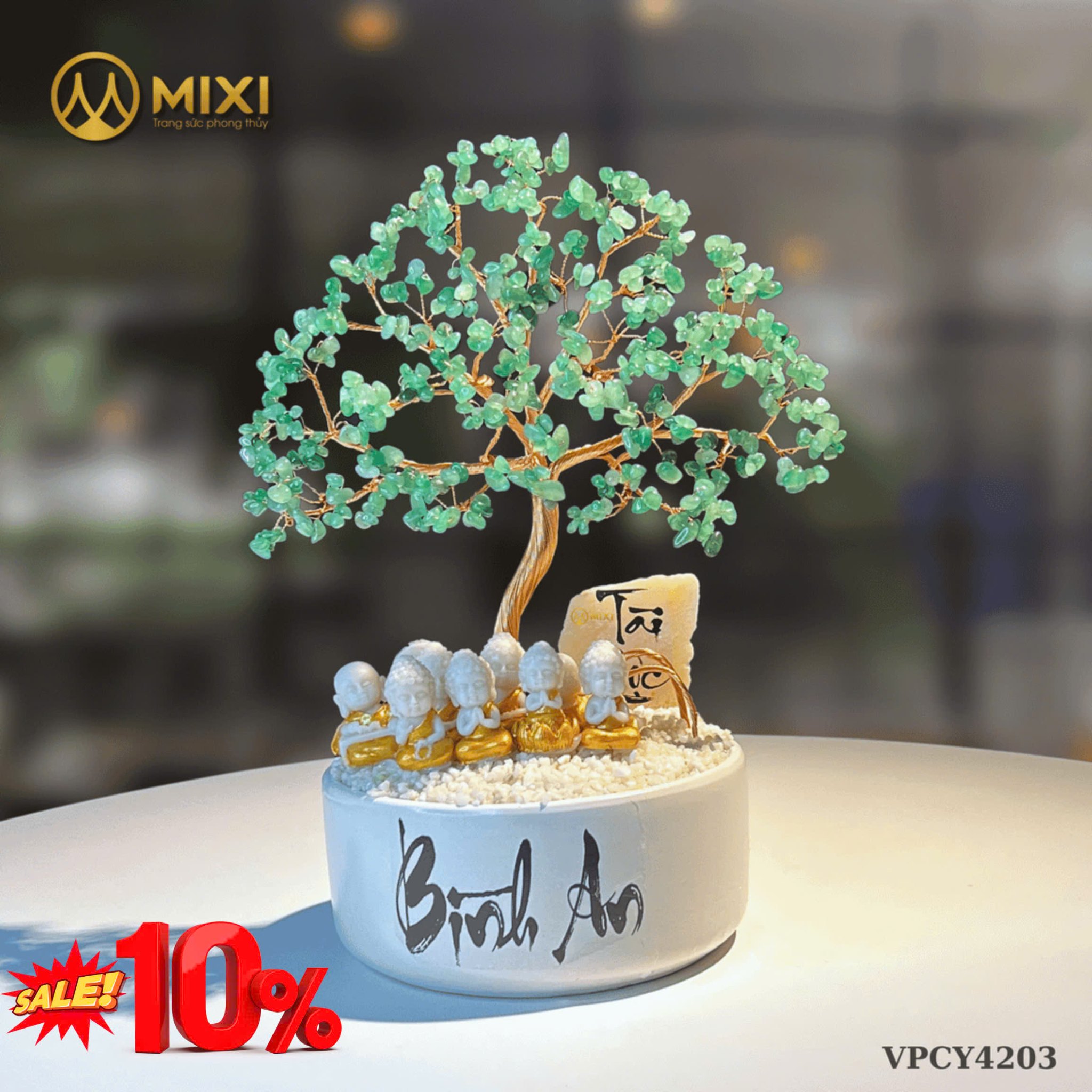 CÂY TÀI LỘC HŨ TRÒN THẠCH ANH XANH – CHỮ “BÌNH AN” | CHIÊU TÀI – CÁT LÀNH – HÚT MAY MẮN Black Friday Sale 28/11 – 2/12 – Giảm Giá Lên Tới 10%