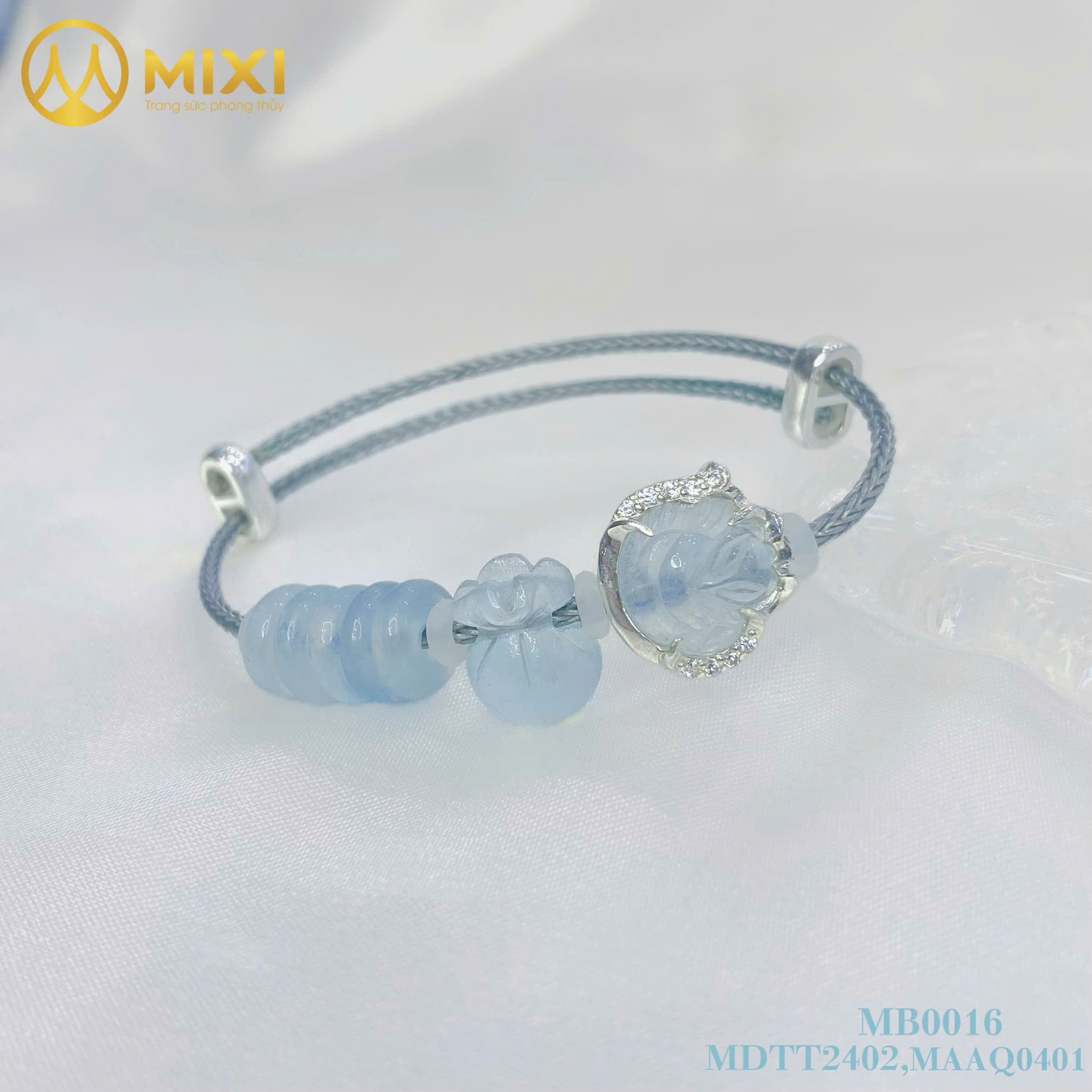 VÒNG TAY DÂY CÁP HỒ LY AQUAMARINE BỌC BẠC MIX NGŨ ĐIẾU & TÚI TIỀN: VƯỢNG DUYÊN ĐẮC LỘC – TRỌN VẸN BÌNH YÊN
