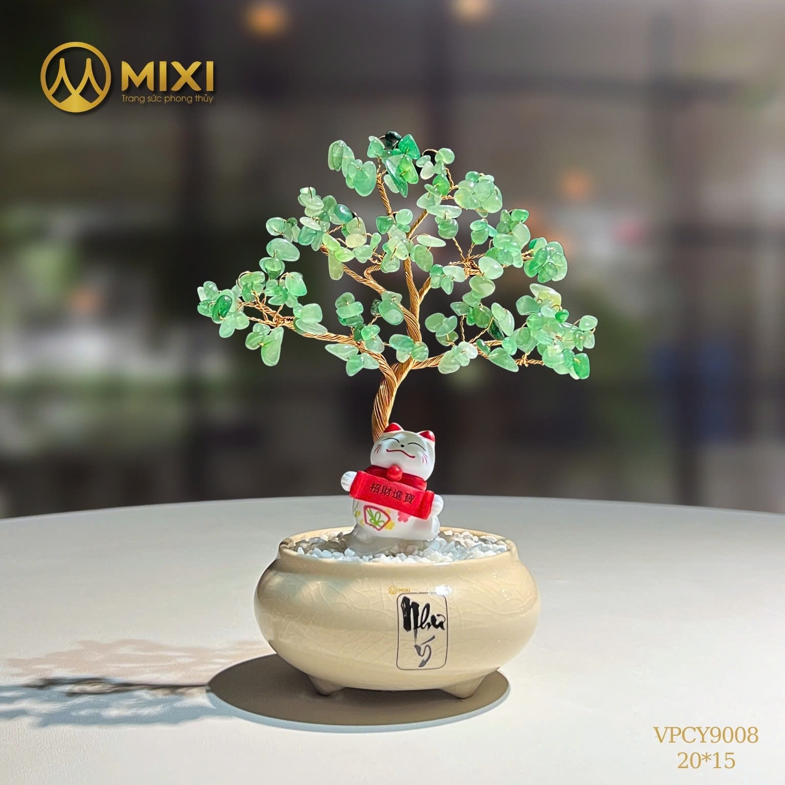 CÂY TÀI LỘC CHẬU MEN CHỮ NHƯ Ý THẠCH ANH XANH – BIỂU TƯỢNG MAY MẮN, BÌNH AN & TÀI LỘC VIÊN MÃN