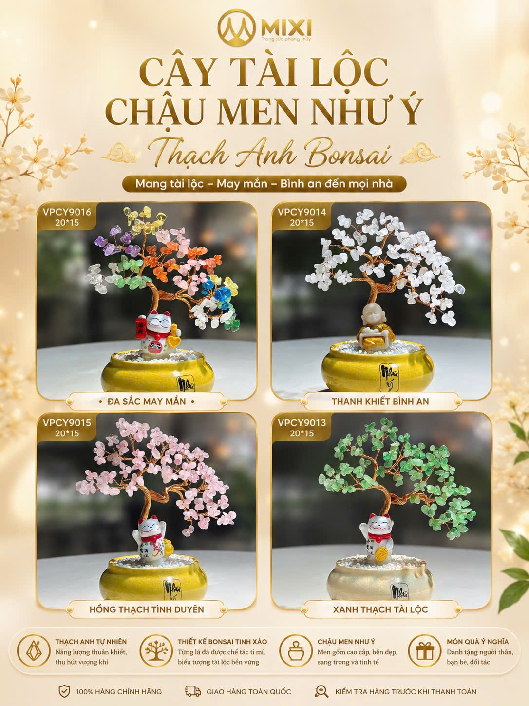 Cây Tài Lộc Bonsai Thạch Anh Chậu Men Như Ý – Tích Tụ Vượng Khí, Vạn Sự Hanh Thông