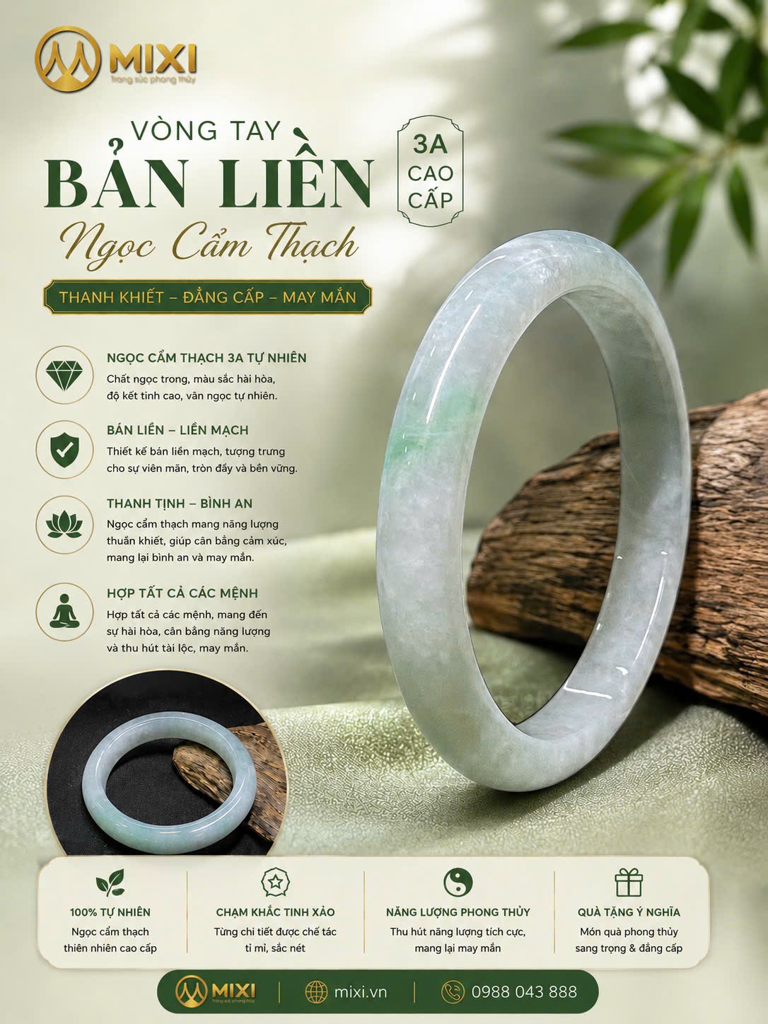 Vòng Tay Bản Liền Ngọc Cẩm Thạch 3A Cao Cấp – Vẻ Đẹp Ngọc Ngà, Khí Chất Kiêu Sa