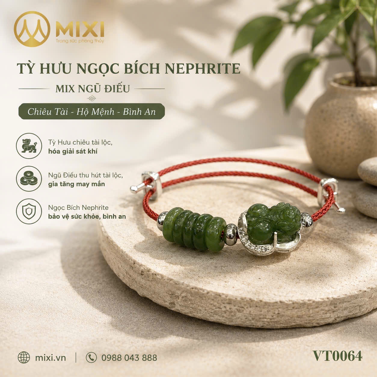 Vòng Tay Dây Cáp Tỳ Hưu Ngọc Bích Nephrite Bọc Bạc Mix Ngũ Điếu – Tuyệt Tác Chiêu Tài, Vạn Sự Cát Tường