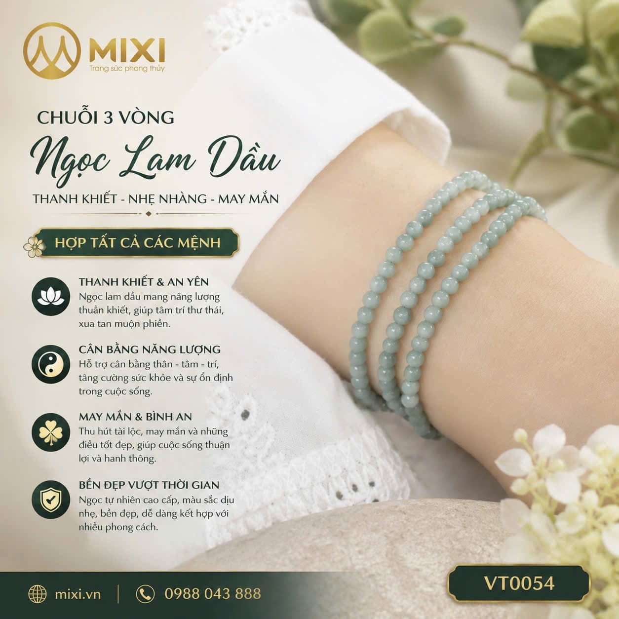 Chuỗi 3 Vòng Ngọc Lam Dầu – Nét Đẹp Thanh Khiết, Khởi Nguồn An Yên