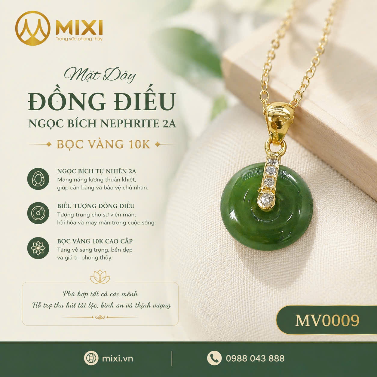 Mặt Dây Đồng Điếu Ngọc Bích Nephrite 2A Bọc Vàng 10K – Nét Đẹp Thuần Khiết, Khởi Nguồn Hanh Thông