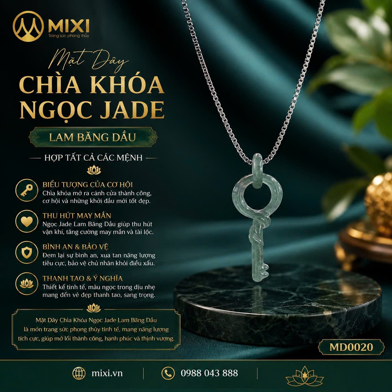 Chìa Khóa Ngọc Jade Lam Băng Dầu – Thanh Khiết, Bình An, Hợp Mọi Mệnh