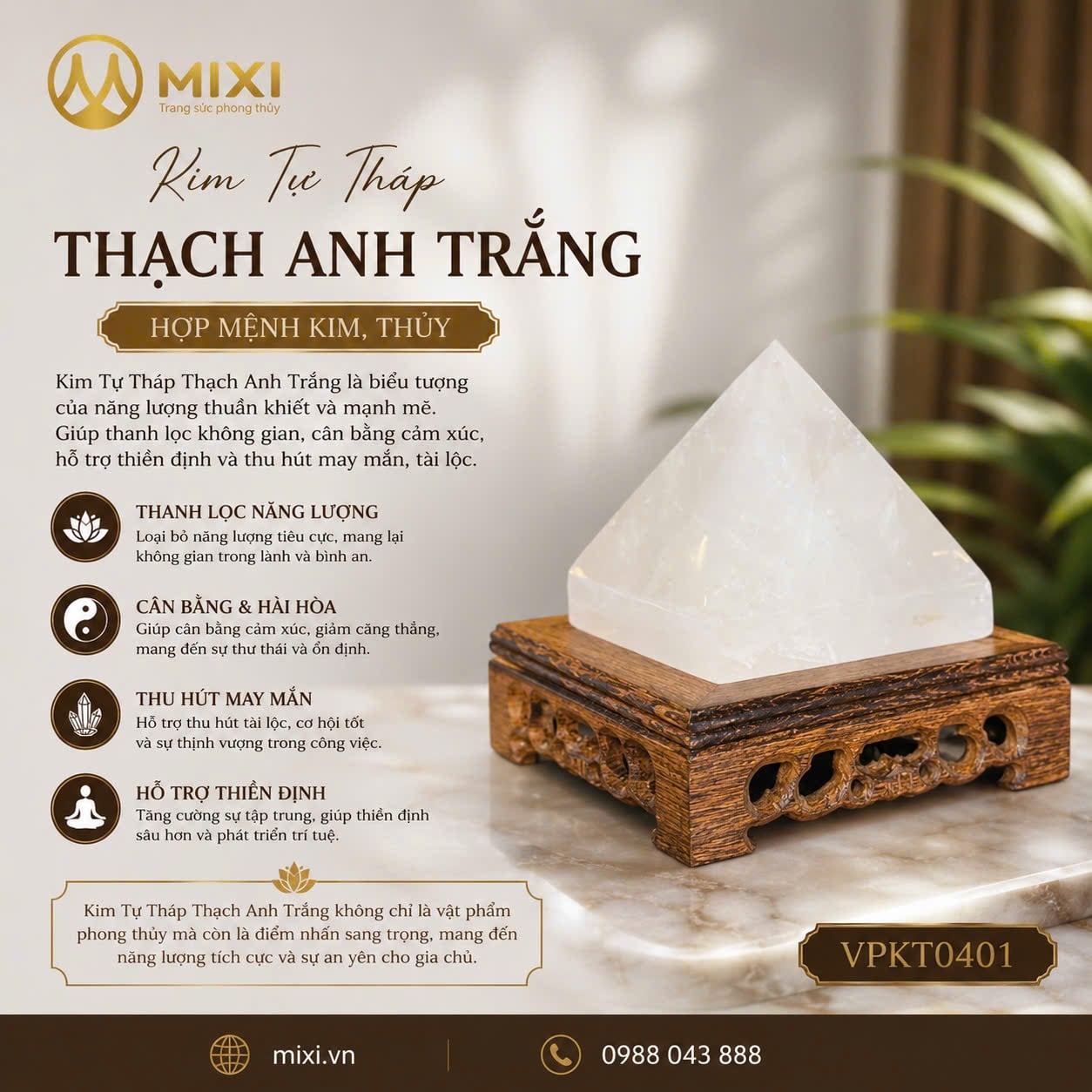 🔺 Kim Tự Tháp Thạch Anh Trắng – Năng lượng tinh khiết, nâng tầm không gian sống