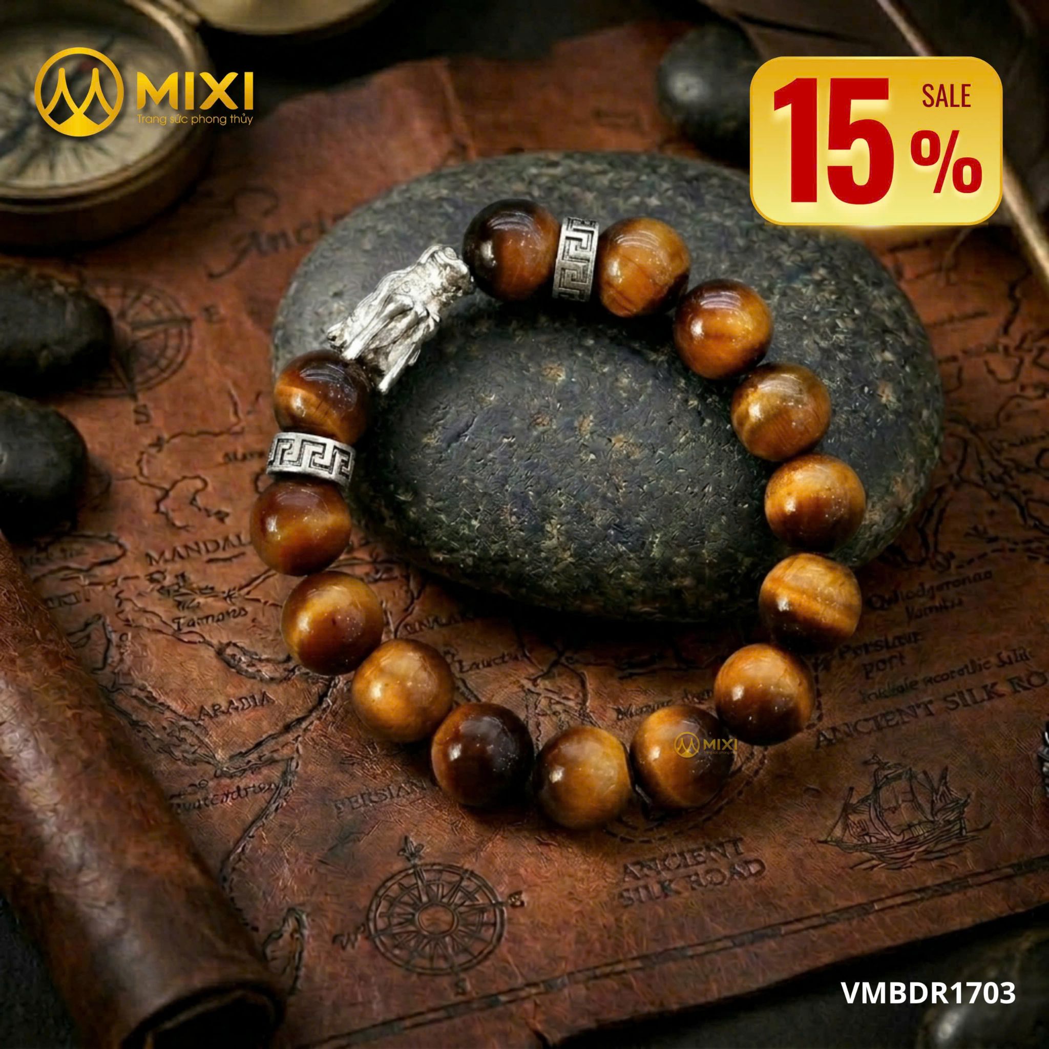 Vòng Tay Đá Mắt Hổ Nâu Mix Charm Đầu Rồng Bạc 999 – Bản Lĩnh Uy Quyền, Khai Mở Đường Tài Lộc
