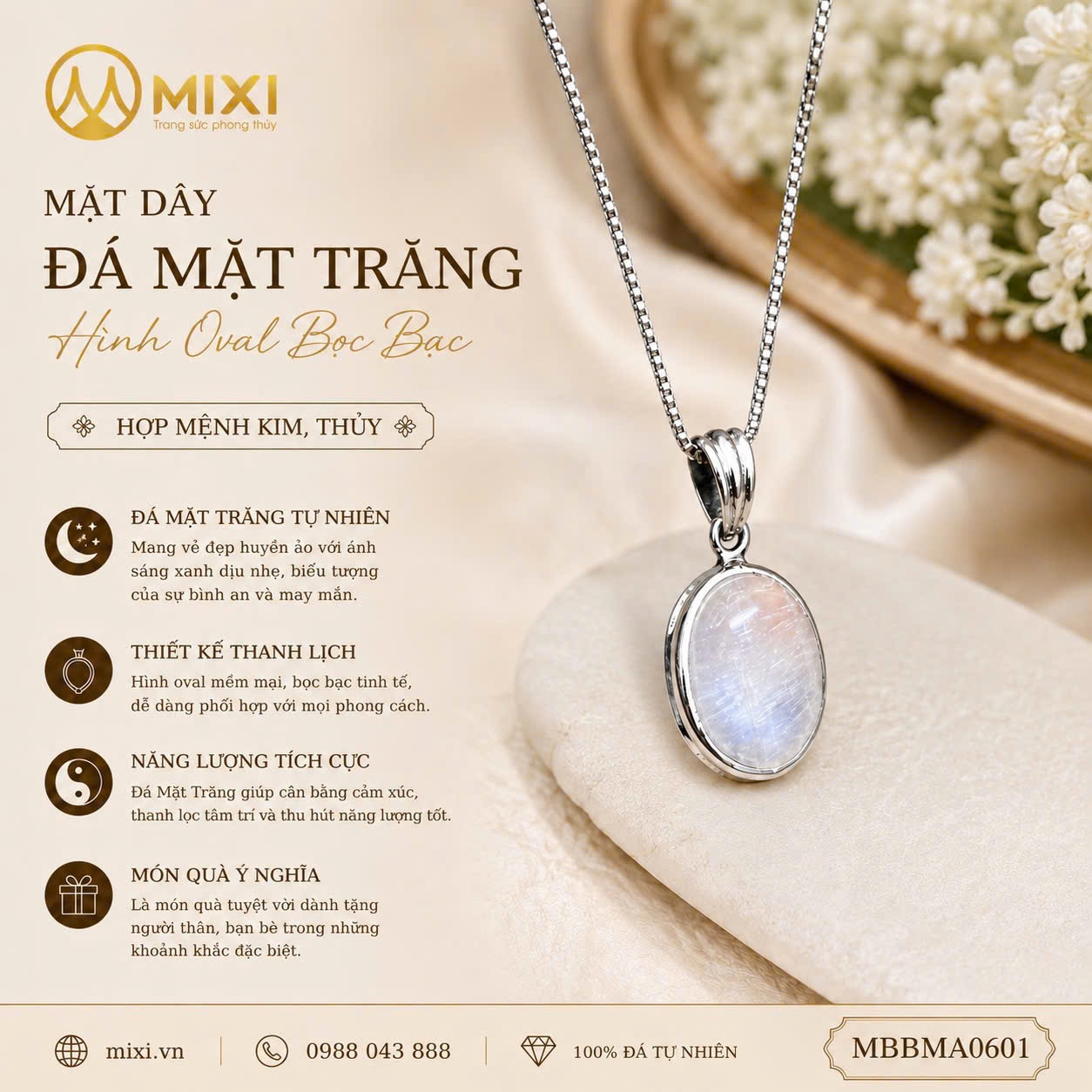 🌙 MẶT DÂY ĐÁ MẶT TRĂNG HÌNH OVAL BỌC BẠC – GIAI ĐIỆU ÁNH TRĂNG MỘNG MƠ! 🌝