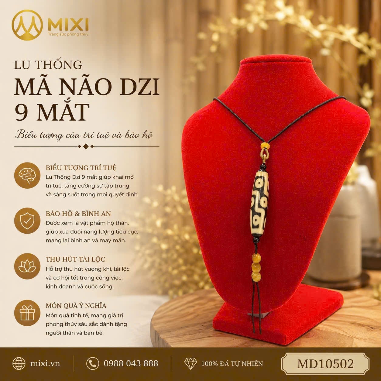 ✨ LU THỐNG MÃ NÃO DZI 9 MẮT – PHÚC LỘC CỬU TRÙNG ✨