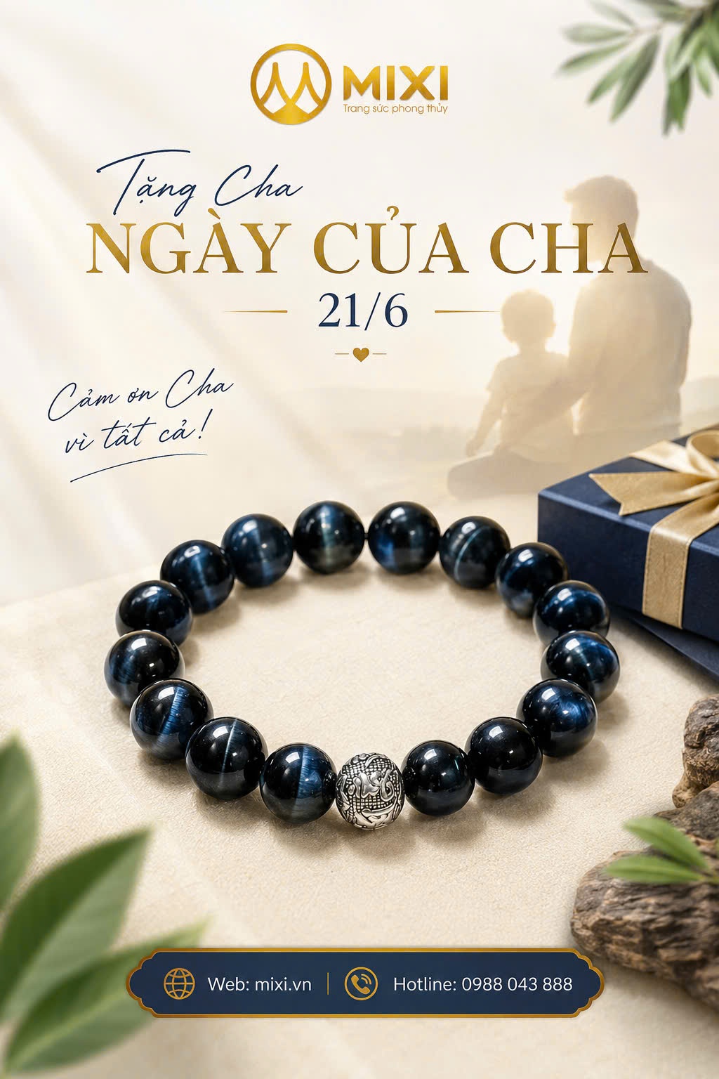 Vòng Tay Mắt Hổ Xanh Đen 2A 12mm Mix Charm Omshanti – Quà Tặng Đẳng Cấp, Tri Ân Đấng Sinh Thành