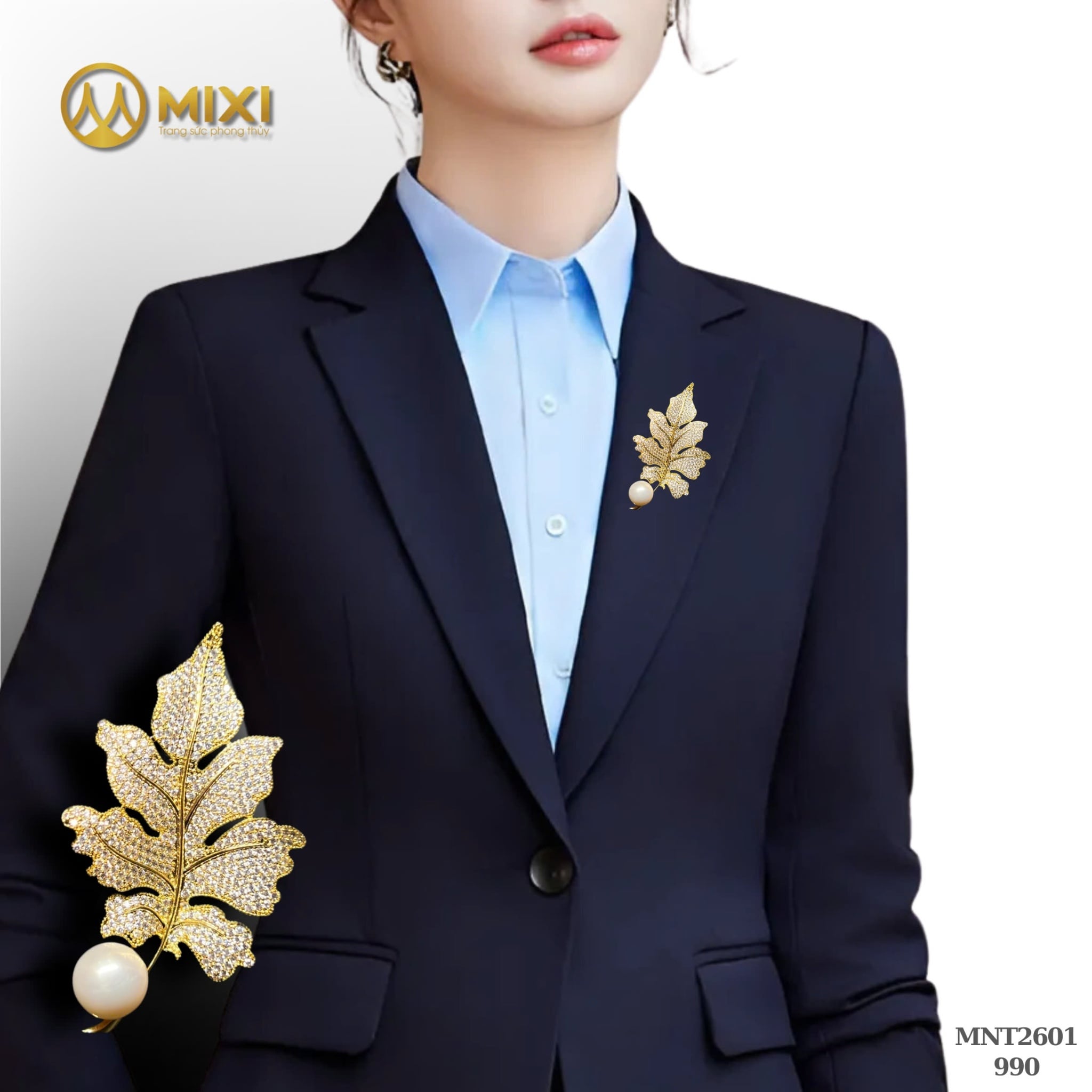 Trâm Cài Áo Đính Đá Và Ngọc Trai Cao Cấp Hình Lá – Quà Tặng Tôn Vinh Phái Đẹp 20/10