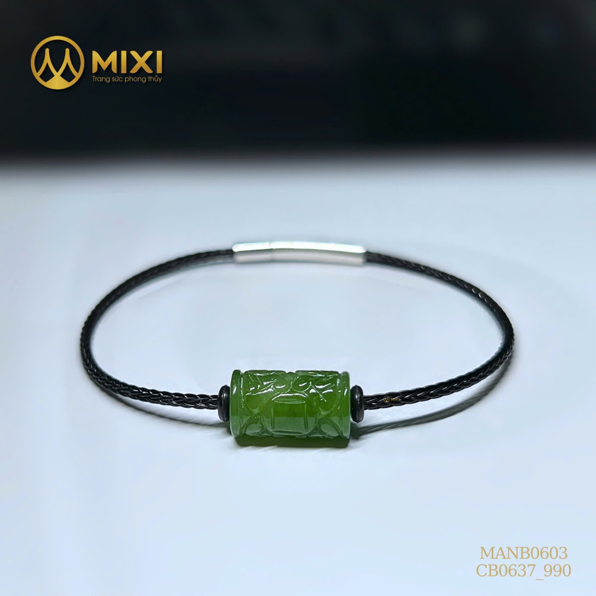 VÒNG TAY DÂY CÁP LU THỐNG NGỌC BÍCH NEPHRITE KHẮC HOA VĂN – BẢO BỐI BÌNH AN, TÀI LỘC & MAY MẮN