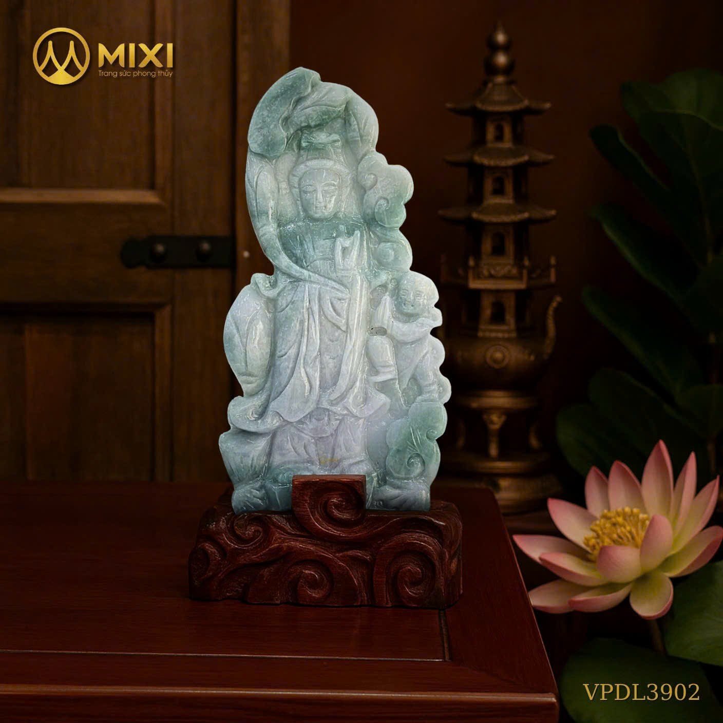 🌿 TƯỢNG PHẬT QUAN ÂM NGỌC CẨM THẠCH – BIỂU TƯỢNG TỪ BI & BÌNH AN