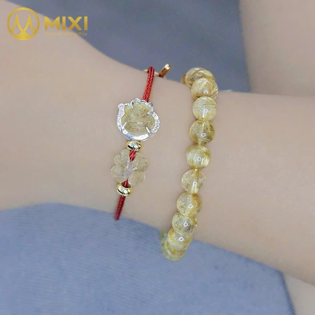 VÒNG TAY DÂY CÁP MIX HỒ LY & CỎ BỐN LÁ THẠCH ANH TÓC VÀNG: ĐIỂM NHẤN SÀNH ĐIỆU – GỌI TÀI RƯỚC DUYÊN