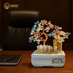 CÂY TÀI LỘC THẠCH ANH ĐA SẮC HŨ VUÔNG DÁNG TÙNG BONSAI: CHỮ BÌNH AN – GỐC VỮNG TÀI SÂU, PHÚC THỌ TRÒN ĐẦY