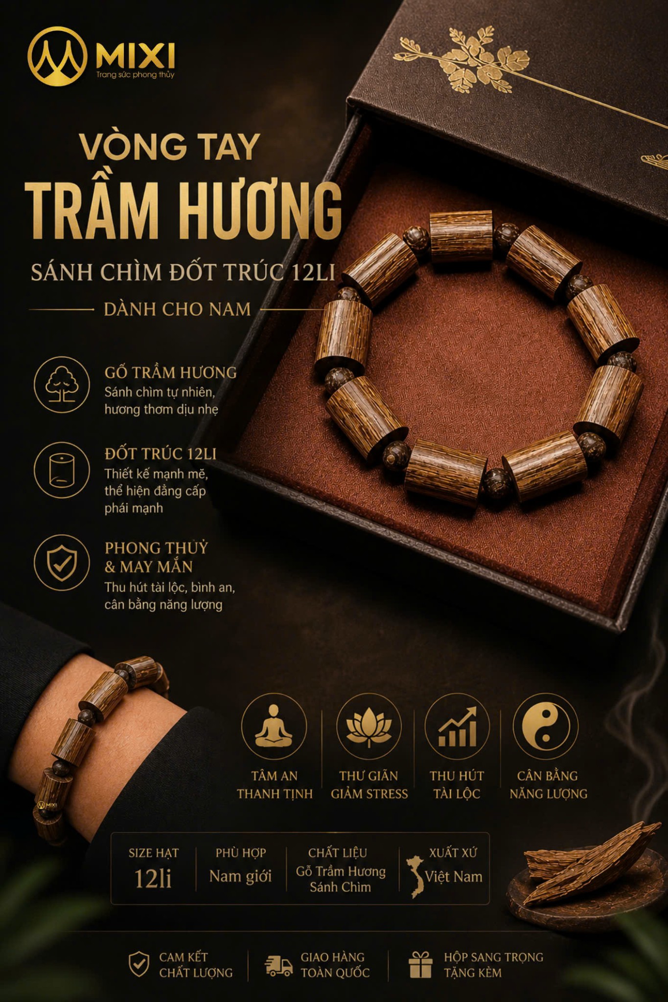 Vòng Tay Trầm Hương Sánh Chìm Đốt Trúc – Khí Chất Quân Tử, Thu Hút Vượng Tài