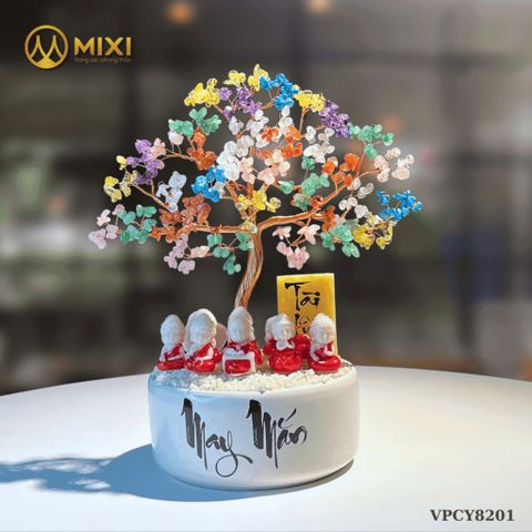 CÂY TÀI LỘC THẠCH ANH ĐA SẮC HŨ TRÒN 