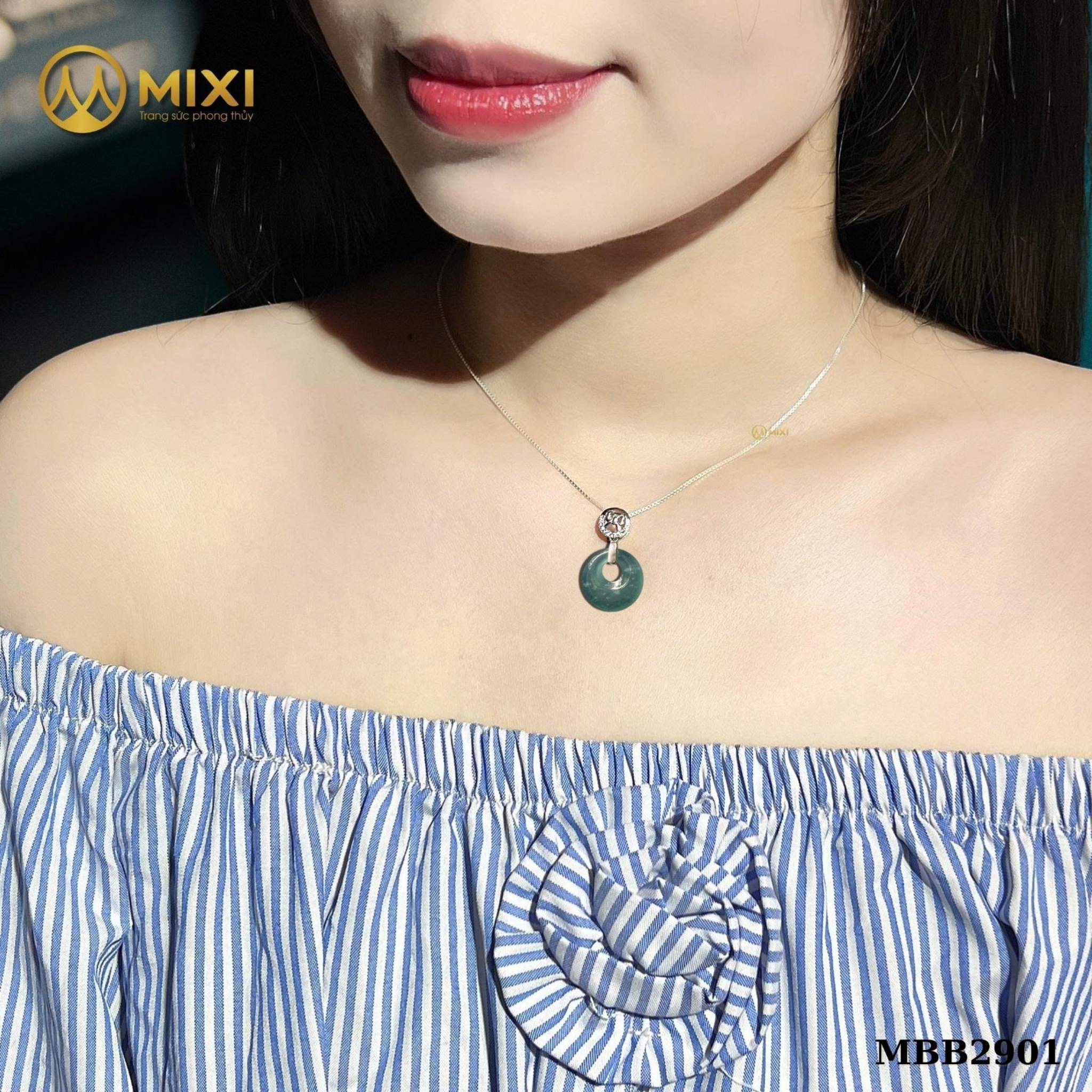 💎 MẶT DÂY ĐỒNG ĐIẾU LAM NGỌC MÓC NƠ BẠC SỦI ĐÁ – BIỂU TƯỢNG CỦA BÌNH AN & TÀI LỘC