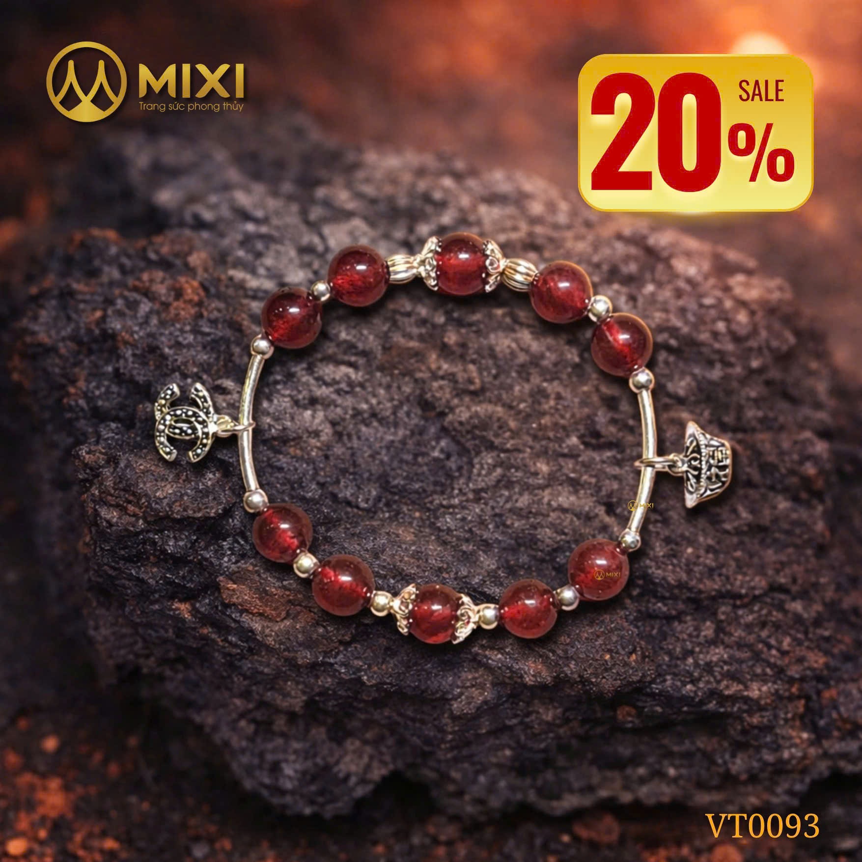Vòng Tay Thạch Anh Dâu Tây Hồng 3A Mix Charm Thỏi Vàng Bạc Thái & Chanel Bạc 925 – Nét Kiêu Kỳ Vượng Sắc, Chiêu Tài Tích Lộc