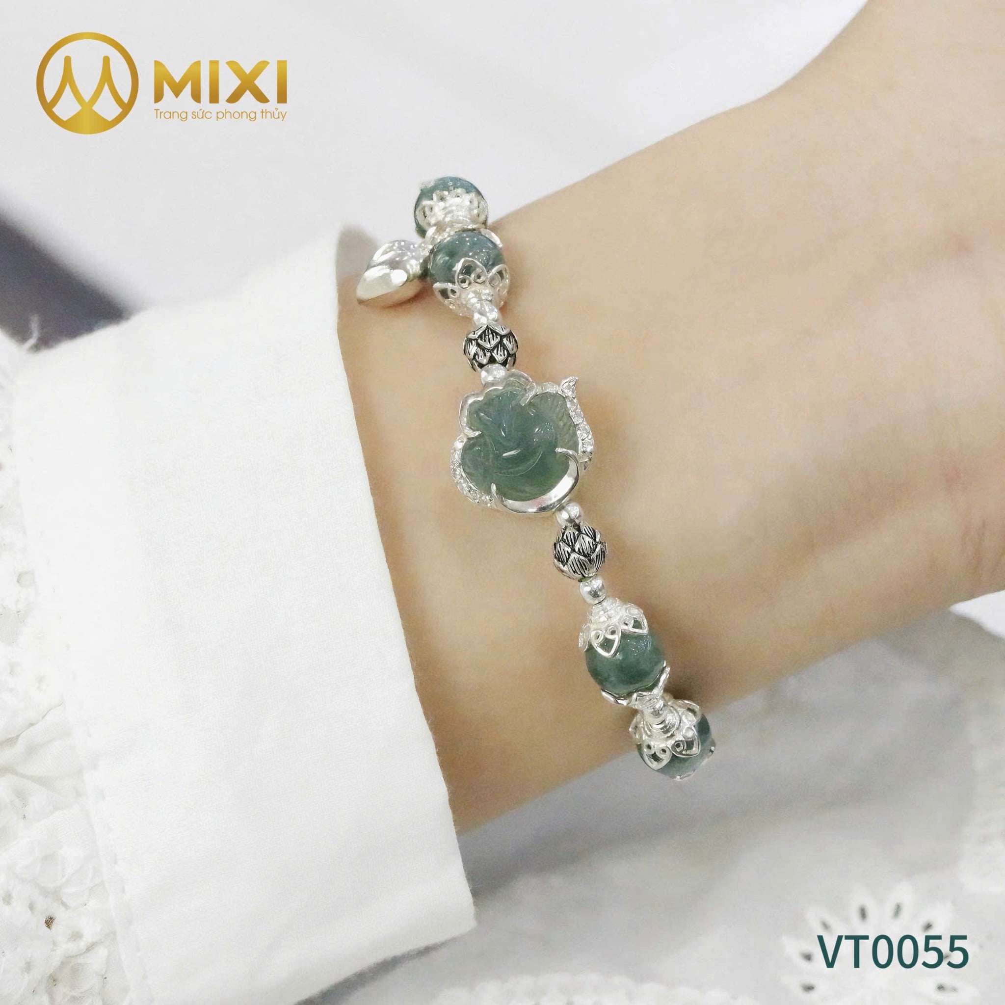 VÒNG TAY LAM NGỌC MIX HỒ LY ÔM HOA & HOA SEN BẠC THÁI: NÉT ĐẸP THUẦN KHIẾT – VƯỢNG DUYÊN BÌNH AN