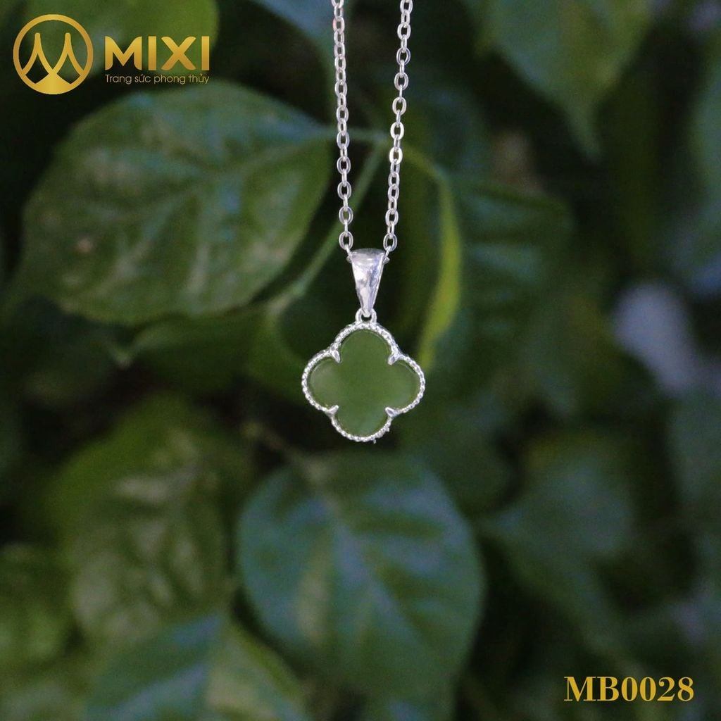 Mặt Dây Cỏ 4 Lá Ngọc Bích Nephrite Bọc Bạc – Nét Duyên Ngọc Ngà, Đón Trọn Bình An