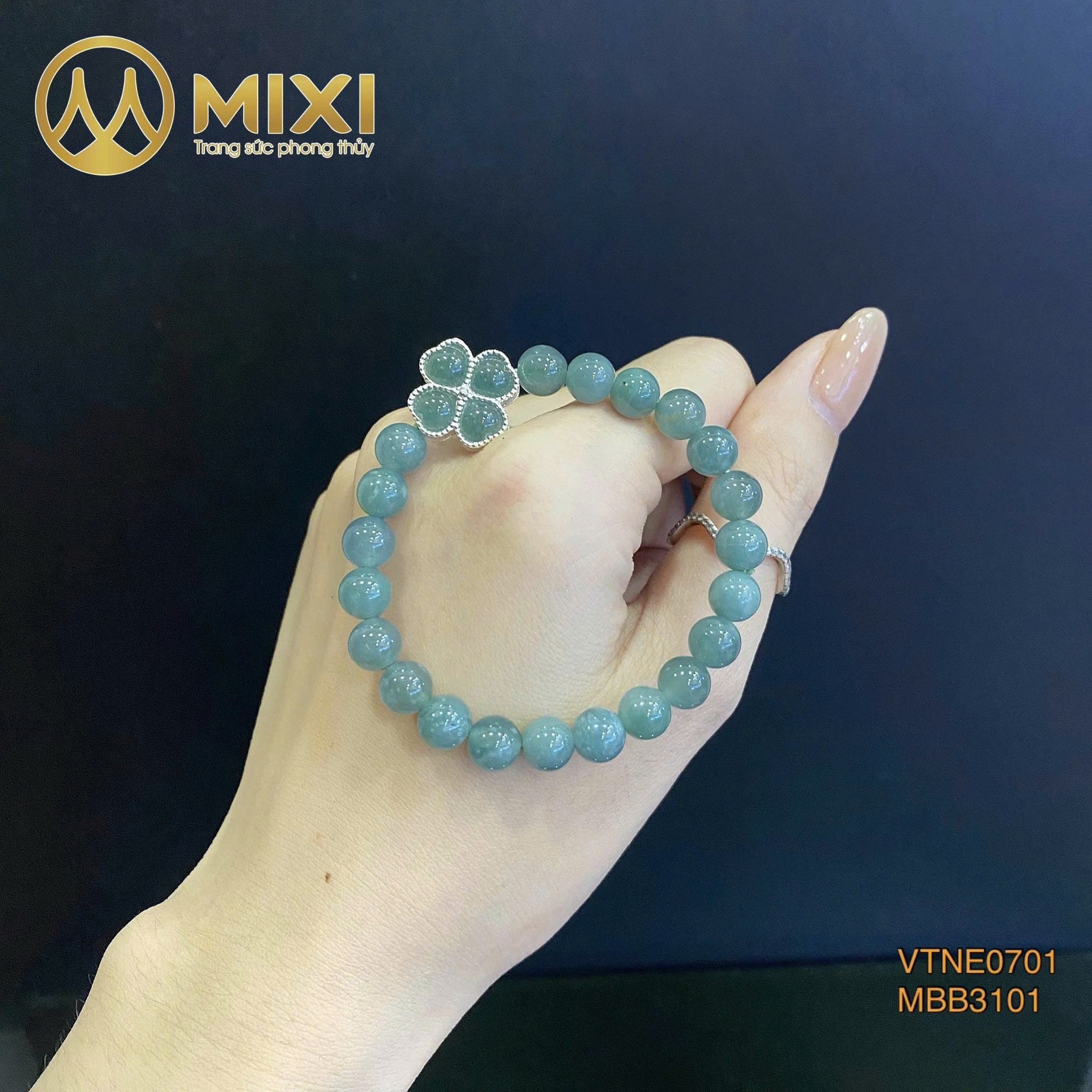 💎 VÒNG TAY LAM NGỌC MIX MẶT DÂY CỎ 4 LÁ BỌC BẠC – 
