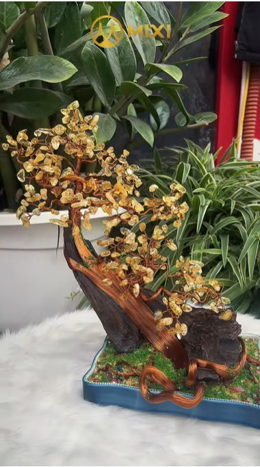CÂY GỖ LŨA ĐẾ SỨ THUYỀN HOA THẠCH ANH VÀNG