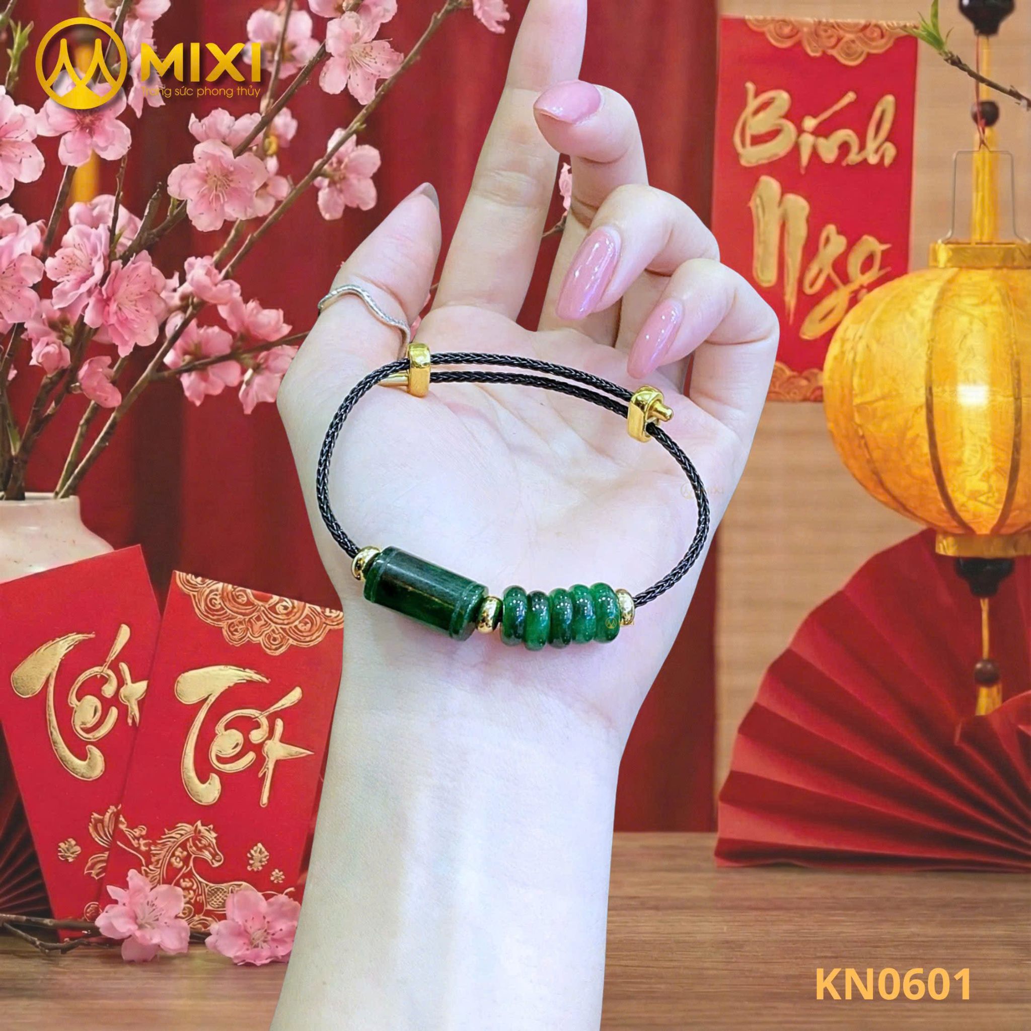 VÒNG TAY DÂY CÁP CỎ 4 LÁ NGỌC SƠN THỦY MIX NGŨ ĐIẾU: MAY MẮN NGẬP TRÀN – NGŨ PHÚC LÂM MÔN – DU XUÂN BÍNH NGỌ 2026