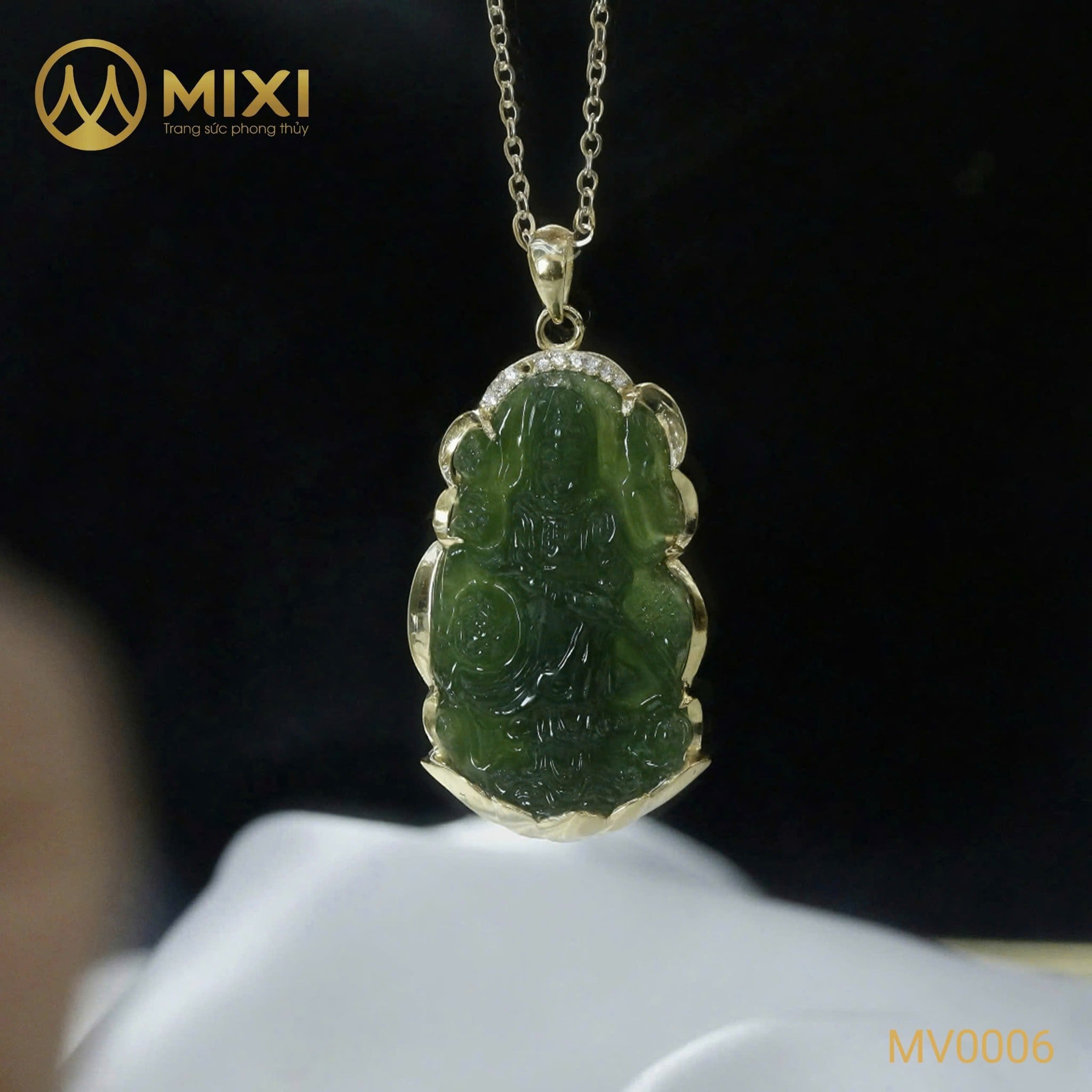 Mặt Dây Phật Quan Âm Ngọc Bích Nephrite Myanmar Bọc Vàng 10K – Tần Số An Yên, Nét Đẹp Tinh Tế