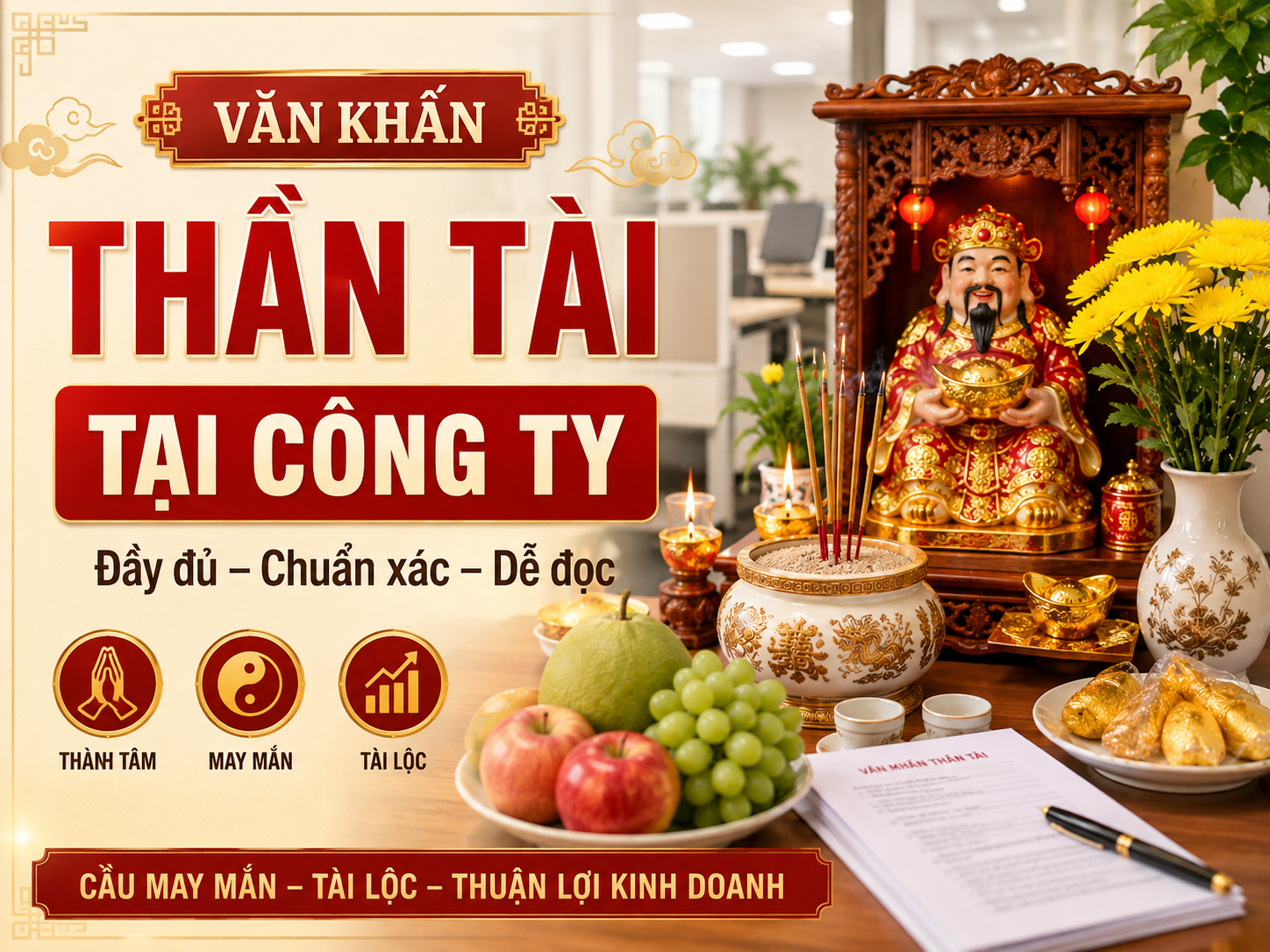 Văn khấn Thần Tài hàng ngày ở cửa hàng, công ty và khai trương đầy đủ
