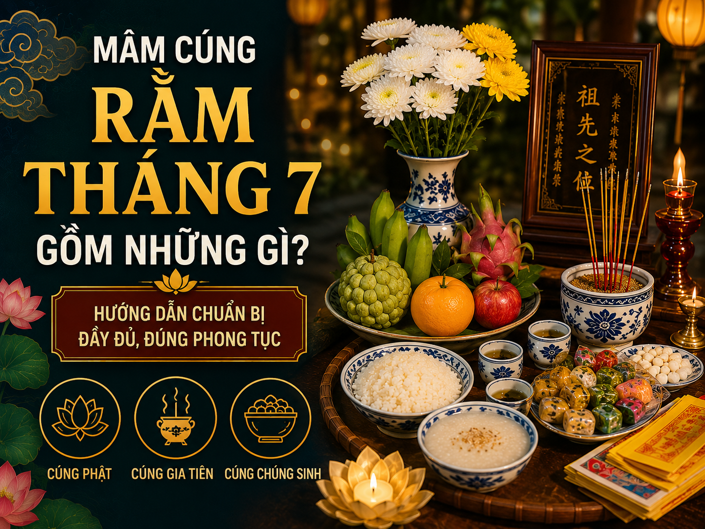 Mâm cúng Rằm tháng 7 gồm những gì? Hướng dẫn chuẩn bị đầy đủ